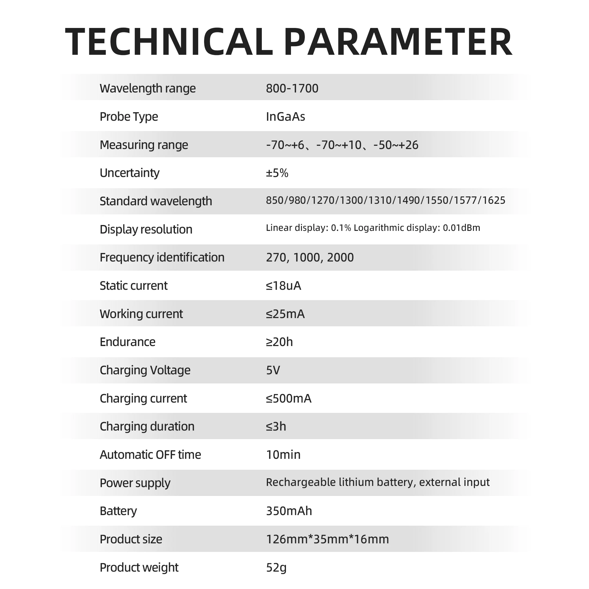 Mini medidor de potencia óptica FTTH, modelo de carga KG10, medidor de potencia de fibra OPM -70 ~ + 10/-70 ~ + 6/-50 ~ + 26 con Detector de fibra de Flash - imagen 4