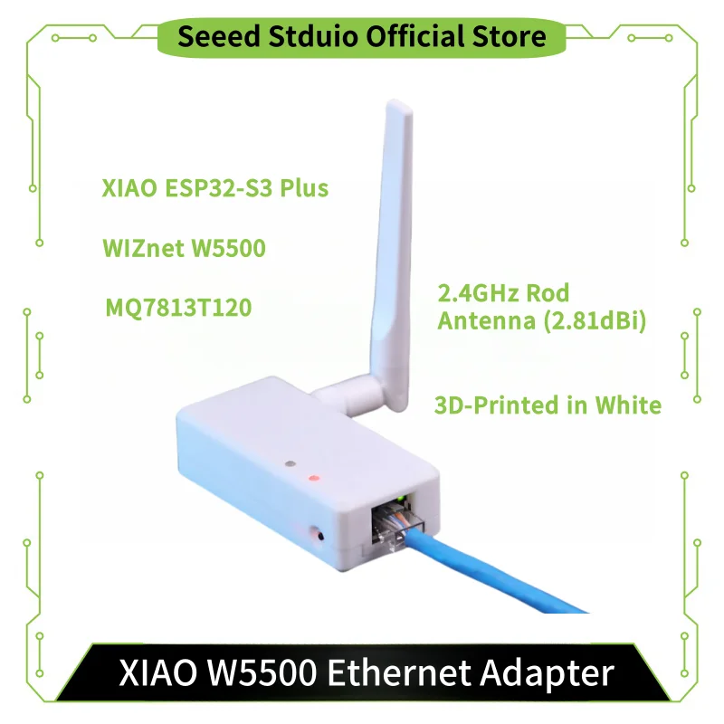Adaptador Ethernet XIAO W5500, con ESP32S3 Plus, antena de varilla de 2,4 GHz (2,81 dBi), MQ7813T120 - imagen 2