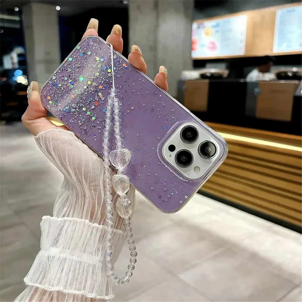 Funda de teléfono P30lite de lujo con purpurina ostentosa para Huawei P30 Lite P20 P40 Pro Y7 2019, funda de silicona suave con pulsera de corazón de amor 3D - imagen 5