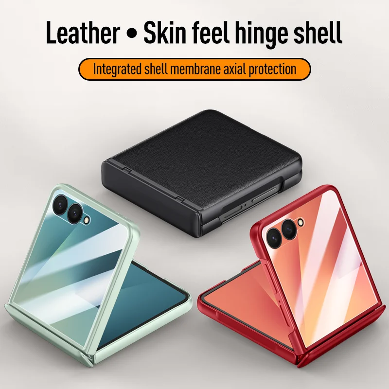 Con resorte con bisagras de cuero PU protector de pantalla de vidrio templado funda de teléfono para Samsung Galaxy Z Flip7 5G flip 7 cubierta a prueba de golpes - imagen 2