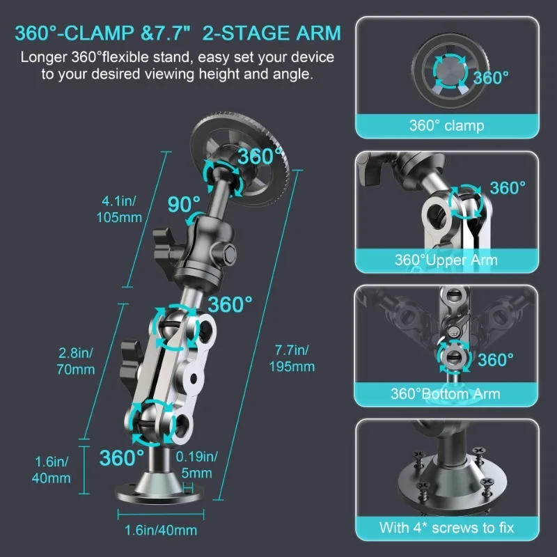 Soporte para teléfono de coche Magsafe soporte pesado de aluminio soporte para tableta para salpicadero de coche 360 °   Soporte ajustable de 2 etapas para teléfono - imagen 4