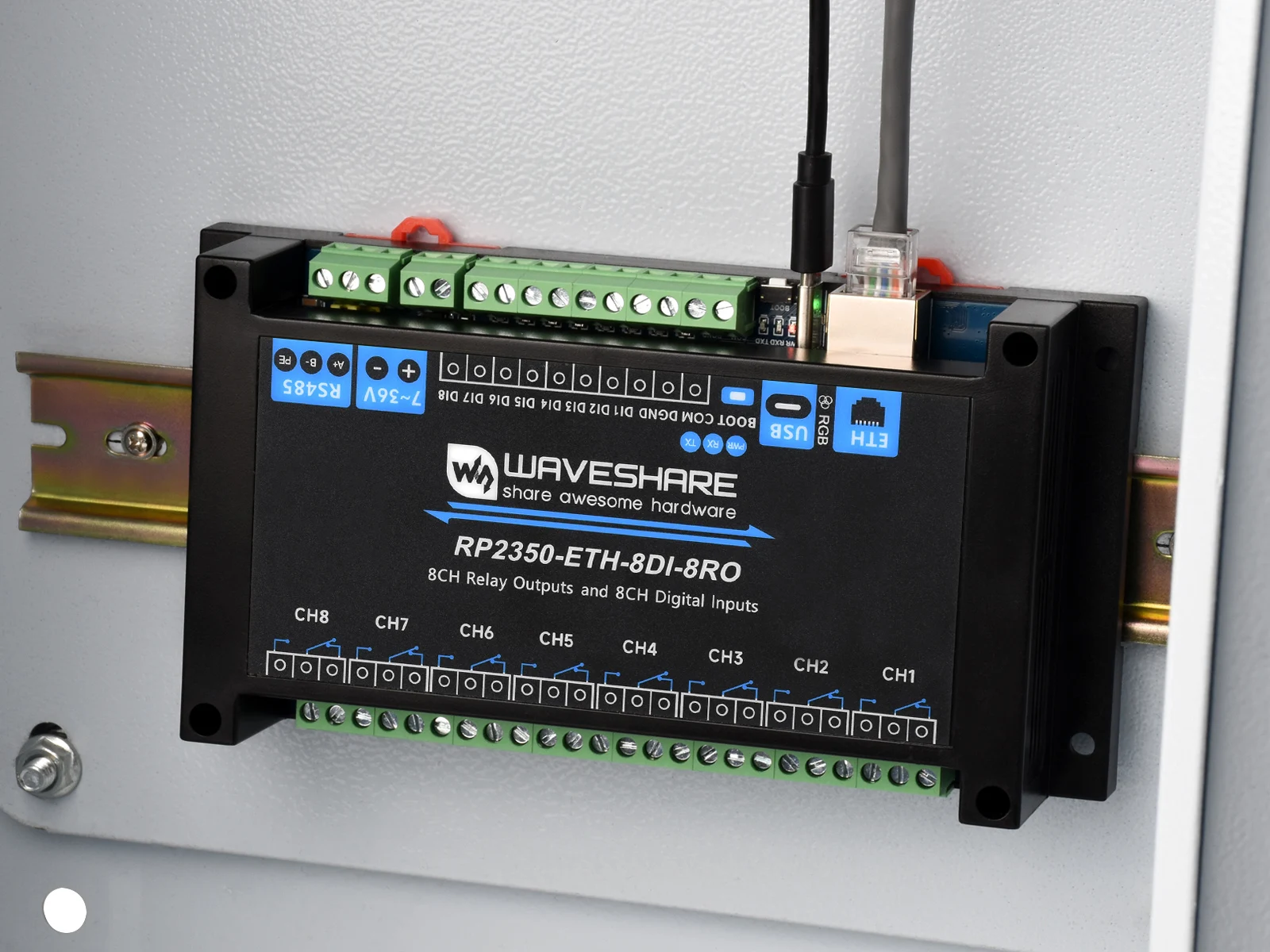 Módulo de relé Waveshare RP2350 de 8 canales: MCU de doble núcleo, grado industrial, control de entrada digital - imagen 5