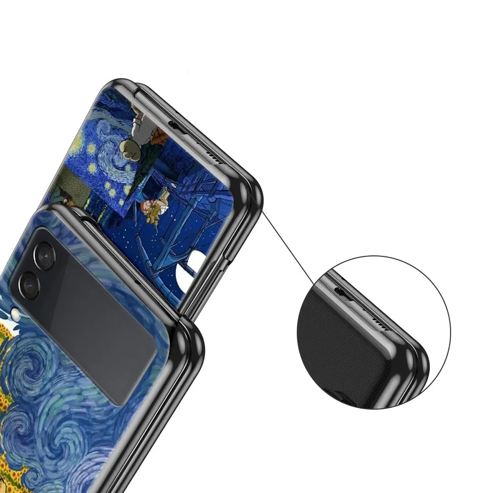 Funda de teléfono de regalo para Samsung Galaxy Z Flip, 4 pliegues, carcasa de PC dura negra para Samsung Z Flip 3 5G, funda de arte estético Van Gogh Starry - imagen 4