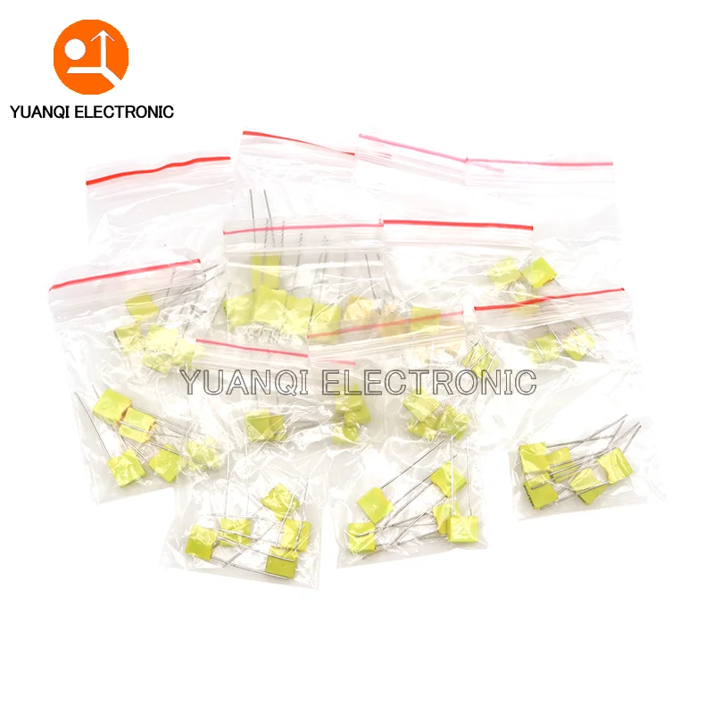 Kit de condensadores de corrección, paquete de 10 tipos * 5 piezas = 50 piezas, 100V, 102J, 152J, 332J, 472J, 103J, 333J, 473J, 104J, 224J, 474J - imagen 2