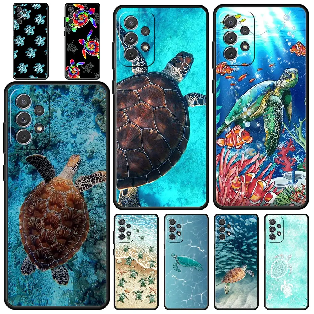 Preciosa funda de dibujos animados tortuga marina azul océano para Samsung A35 A55 A15 A13 A51 A71 A41 A31 A21S A03S A05 A23 A25 A33 A53 A73 5G