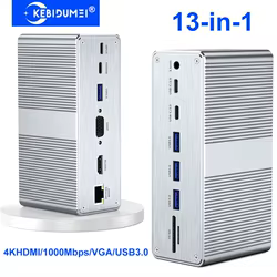 Estación de acoplamiento Vertical 13 en 1, estación de acoplamiento USB C 4K, Compatible con HDMI, adaptador Gigabit Ethernet, concentrador USB 3,0 para PC y portátil