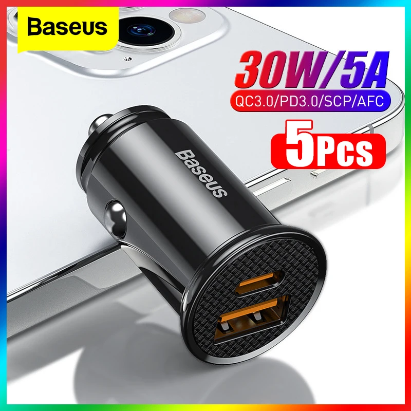 Baseus Cargador USB Coche Dispositivo Carga Rápida QC4.0 QC3.0 PD3.0 SCP PPS 5A Tipo C 30W iPhone Xiaomi 5 Unidades - Vista principal del producto