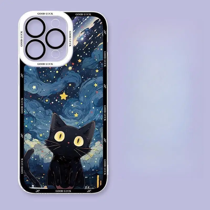 Funda de gato negro de noche estrellada para Samsung Galaxy A55 A54 A35 A14 A23 A24 A34 S24 Ultra S22 S23 Plus S20 S21 FE A52 A53 A32 - imagen 5