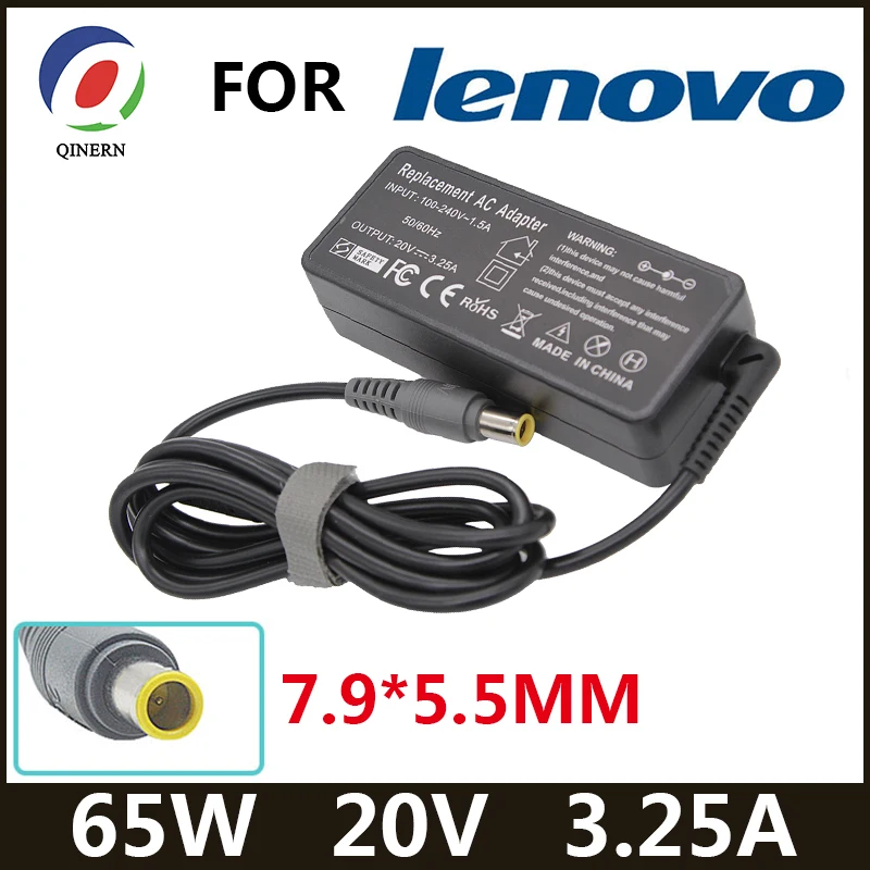 Adaptador de ordenador portátil de CA de 20V 3.25A 65W 7,9*5,5mm 8 pines para Lenovo IBM C100 C200 N200 X200 X300 R400 R500 T410 T510 V100 V200 cargador
