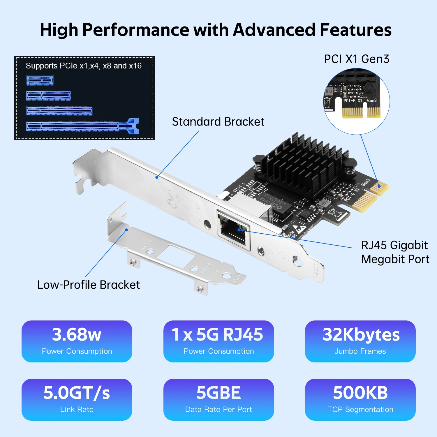 Fenvi 5G PIC-E a tarjeta de red RJ45 Chip RTL8126 10/100/2500/5000Mbps adaptador de interfaz Gigabit Ethernet para PC de escritorio - imagen 4