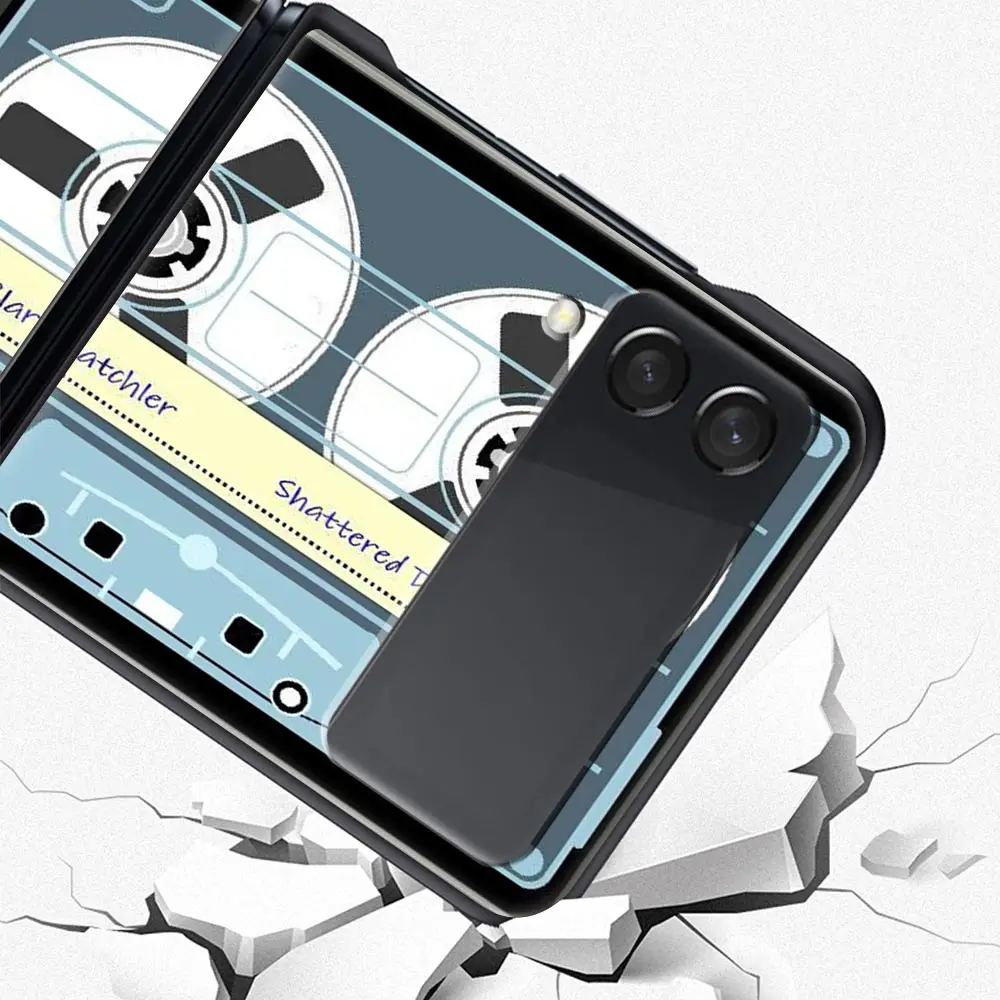 Funda de teléfono de estilo Retro con cinta de Cassette Vintage para Samsung Galaxy Z Flip 4, 5, 3, carcasa de PC dura negra plegable para Samsung Z Flip5 - imagen 5