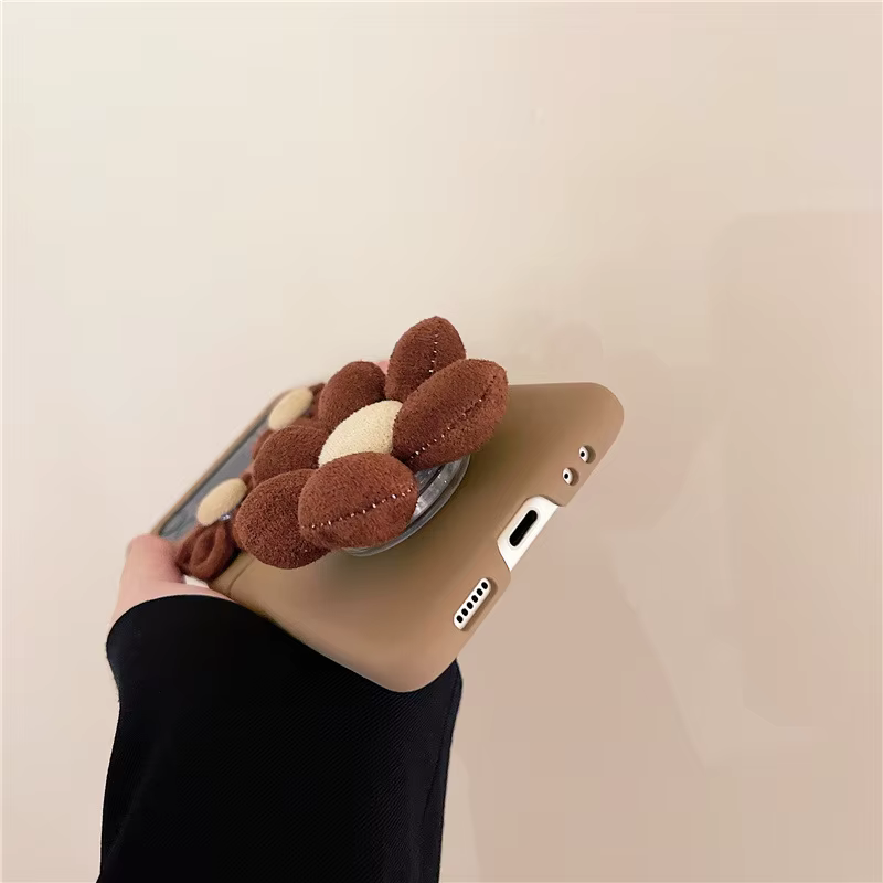 Funda de teléfono móvil con soporte de flores para Samsung ZFlip3, pantalla plegable de silicona, Color café - imagen 5