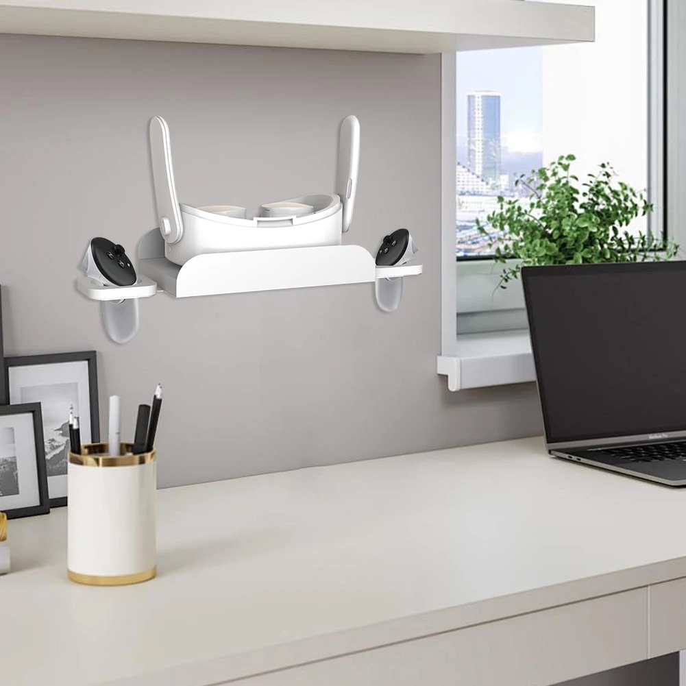 Soporte VR estable de acero para montaje en pared VR, 2 vías de almacenamiento, auriculares y controladores, soporte de escritorio, ahorro de espacio para Meta Quest 3S/Quest 3 - imagen 2