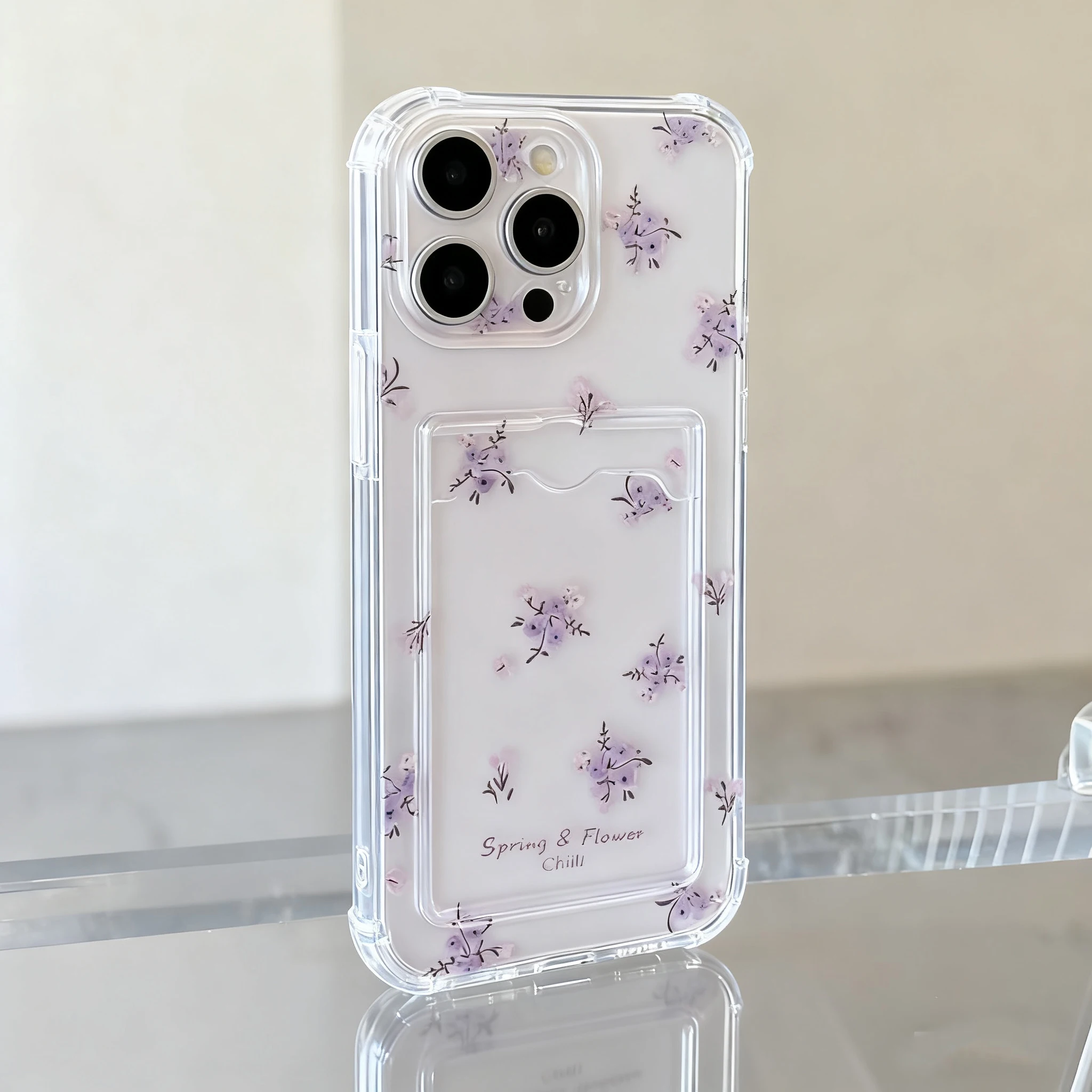 Funda tipo billetera con ranura para tarjetas fotográficas y lazo de flores pequeñas para IPhone 17 Air 17 Pro 16 15 14 12 11 Pro Max Plus 16e Silico TPU transparente - imagen 4