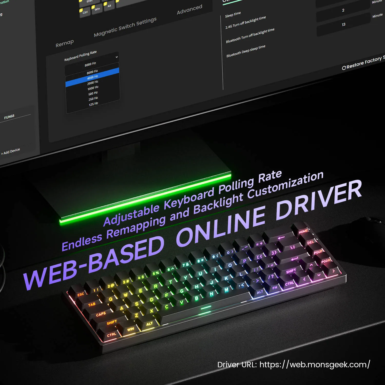 Akko MonsGeek FUN68 HE teclado magnético 65% disparador rápido 0,005mm 8000Hz ARGB USB/teclado personalizado inalámbrico para juegos para jugadores - imagen 5