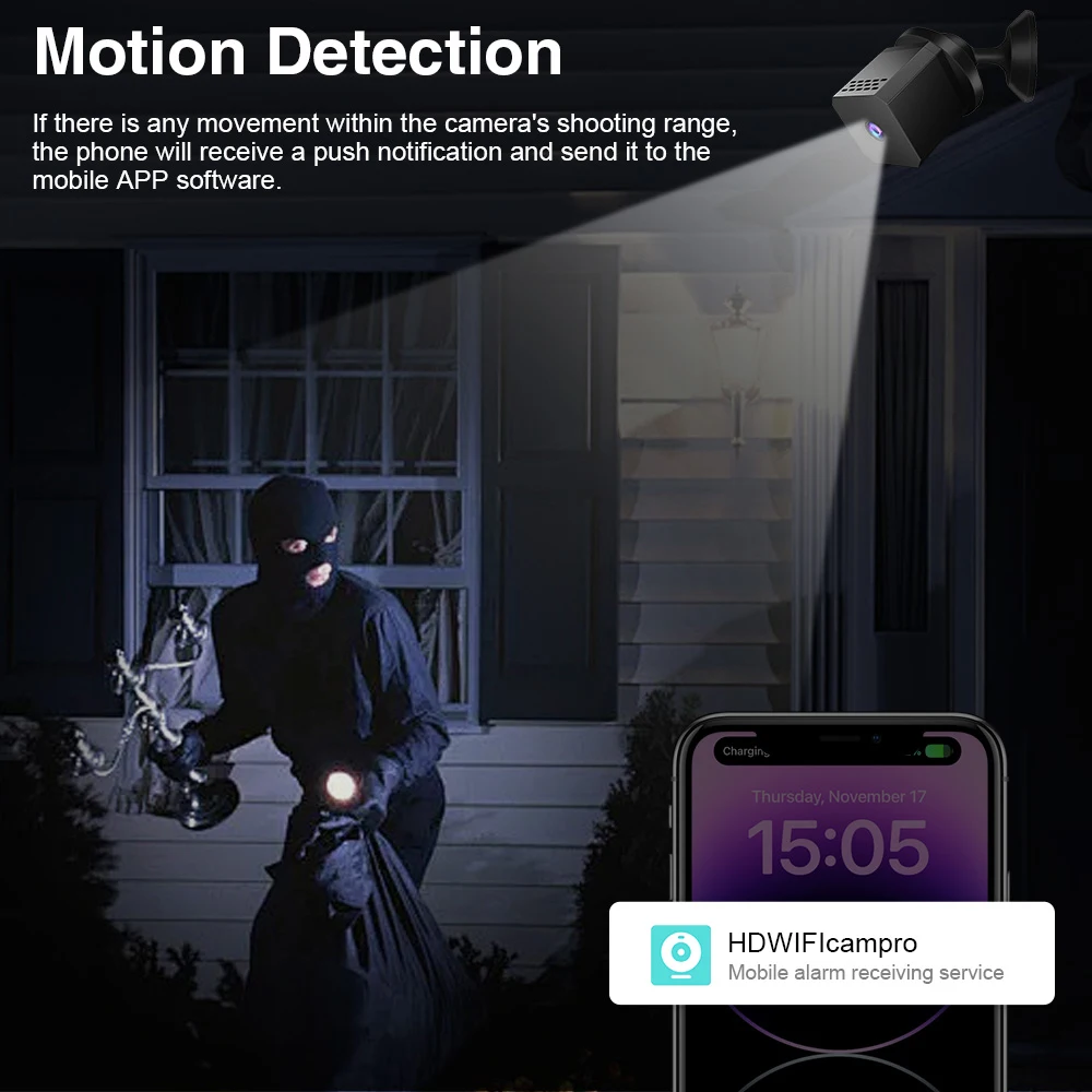 Mini cámara HD 1080P con detección de movimiento, cámara inalámbrica WiFi, monitoreo remoto, visión nocturna, videocámara de vigilancia de seguridad para el hogar - imagen 3