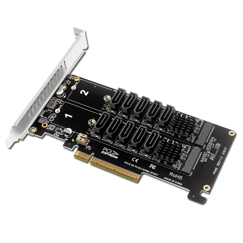 Tarjeta dividida Dual M.2 NVMe Raid PCI-E X8 a Sata 3,0, adaptador de expansión de 10 puertos, elevador de tarjeta M2 PCIe 8x JMB585 Chip PH45 + PH56 - imagen 5