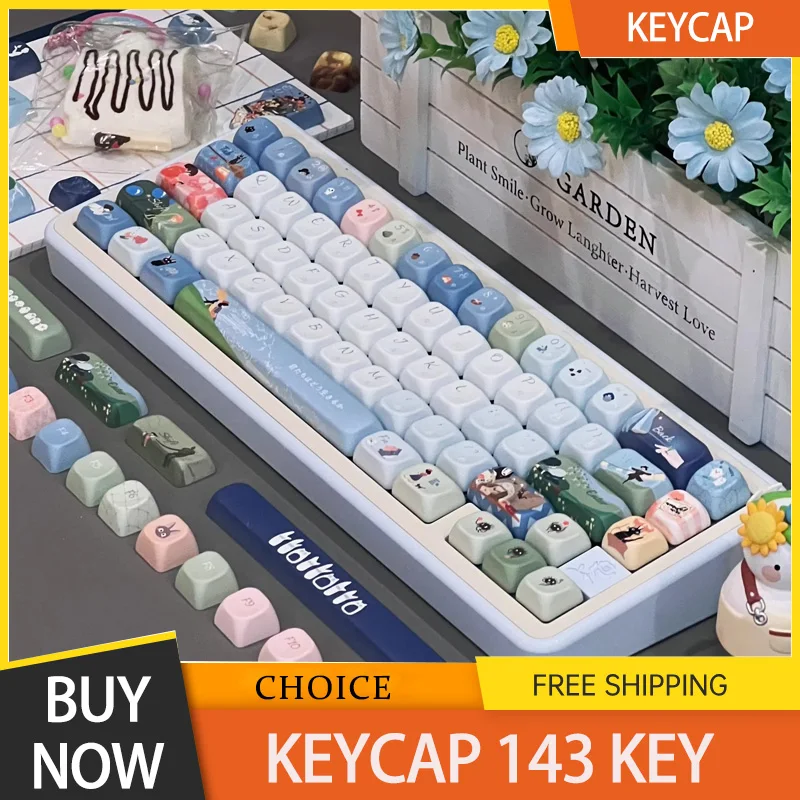 Keycap 143 teclas ergonómicas PBT sublimación térmica accesorios de computadora Keycap azul para teclado mecánico regalos personalizados