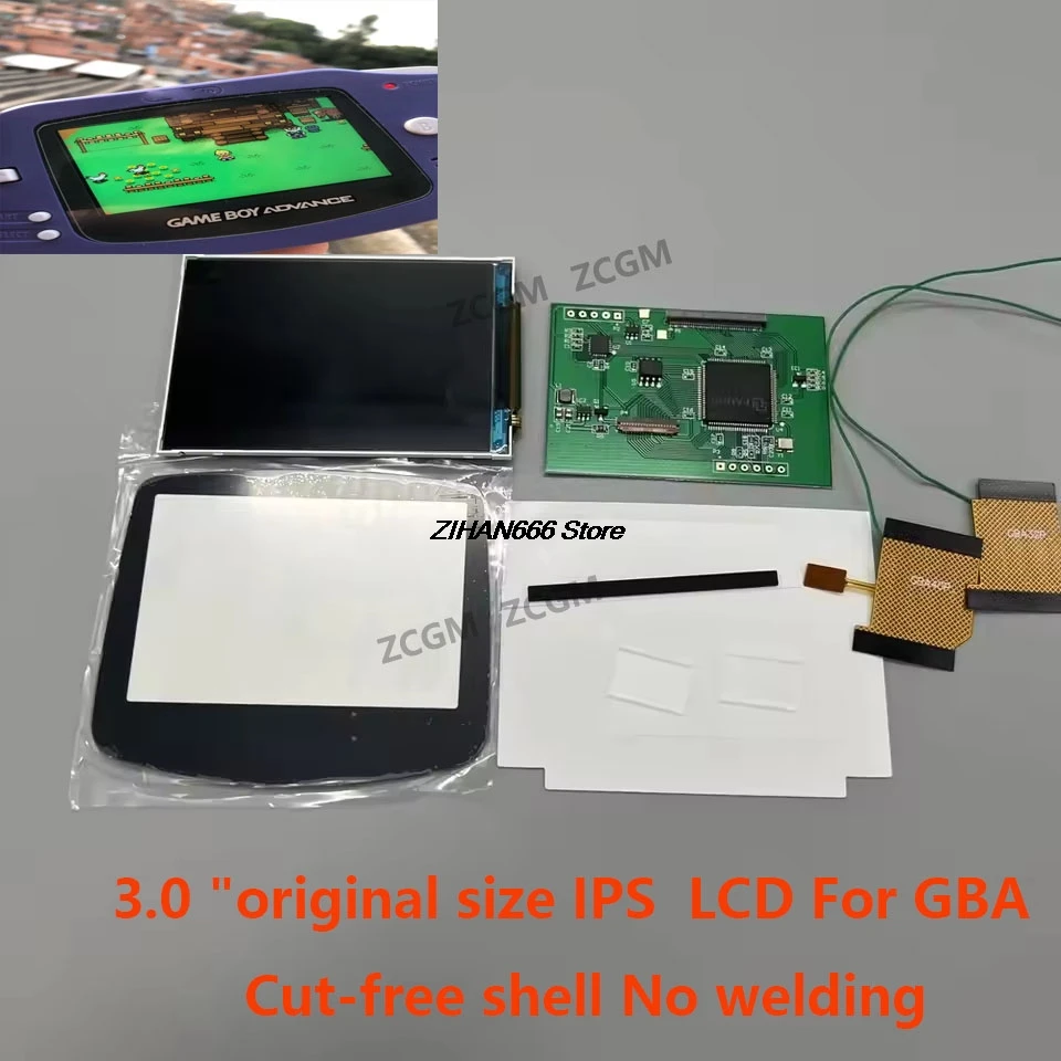 Pantalla LCD IPS de tamaño Original de 3,0 "para carcasa sin cortes GBA, pantalla sin soldadura para Gameboy advance GBA, brillo destacado LCD - imagen 3