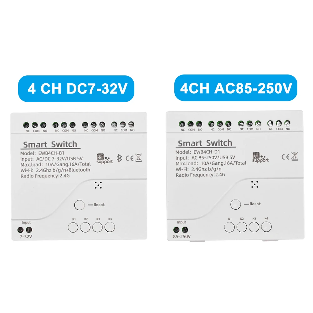 Módulo de interruptor de relé inalámbrico de 4 canales AC85-250V DC7-32V WiFi Bluetooth Compatible con aplicación remota Control para EWeLink