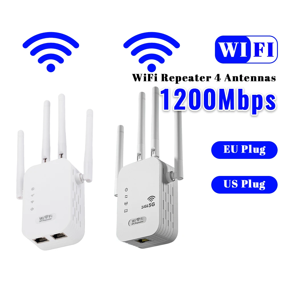 Amplificador de señal WiFi de 1200Mbps con puerto WAN/LAN, amplificador de señal WiFi de doble banda de 2,4 GHz/5GHz, potenciador para el hogar y la oficina pequeña
