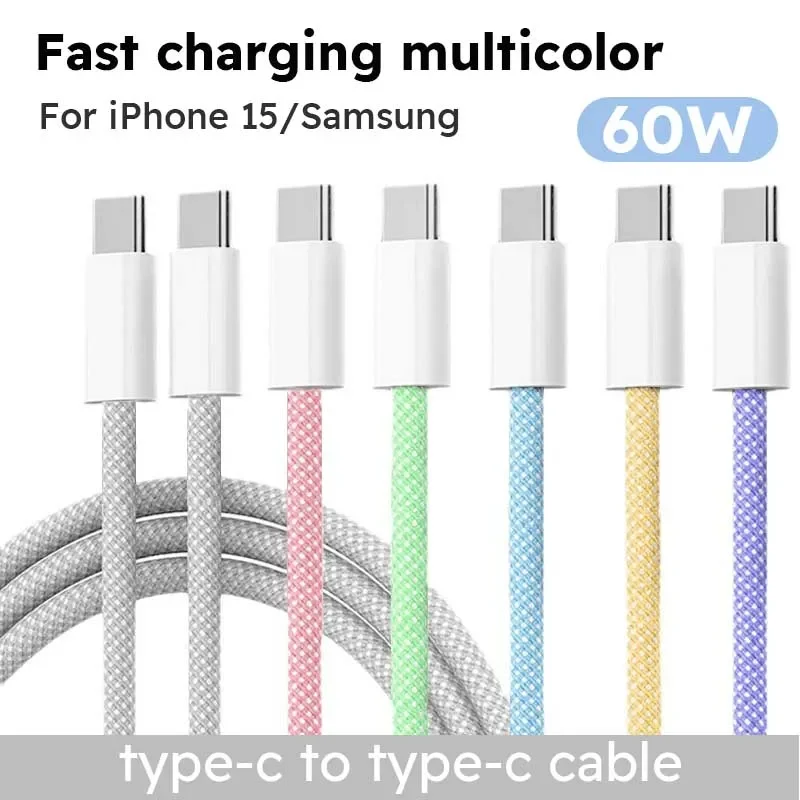 Cable USB tipo C a tipo C de 66W 3A para iPhone 15 Pro Max PD Cable de datos USB C de carga rápida para Cables de carga rápida Samsung Xiaomi