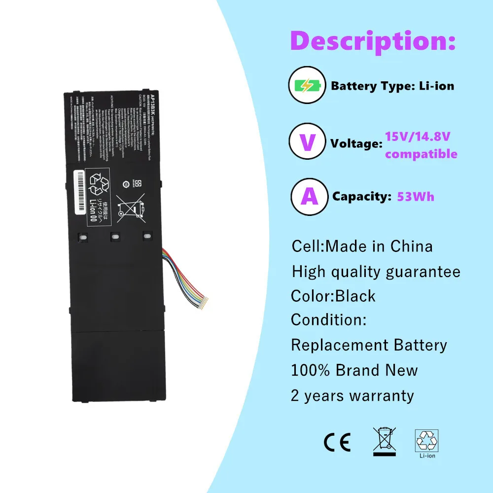 Batería para portátil ACER Aspire M5-583, M5-583P, R7-571, R7-571G, R7-572, R7-572G, V5-452, V5-452G, AP13B3K, AP13B8K - imagen 3