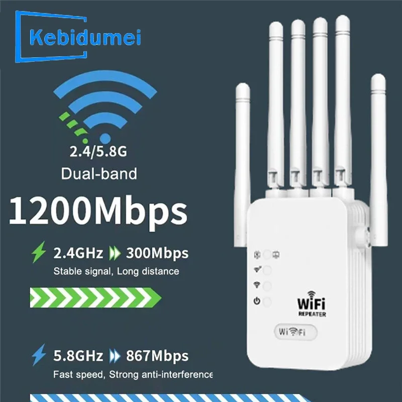 Repetidor de doble banda inalámbrico, extensor de rango de señal, enrutador de largo alcance, 1200Mbps, 2,4G, 5G, para el hogar