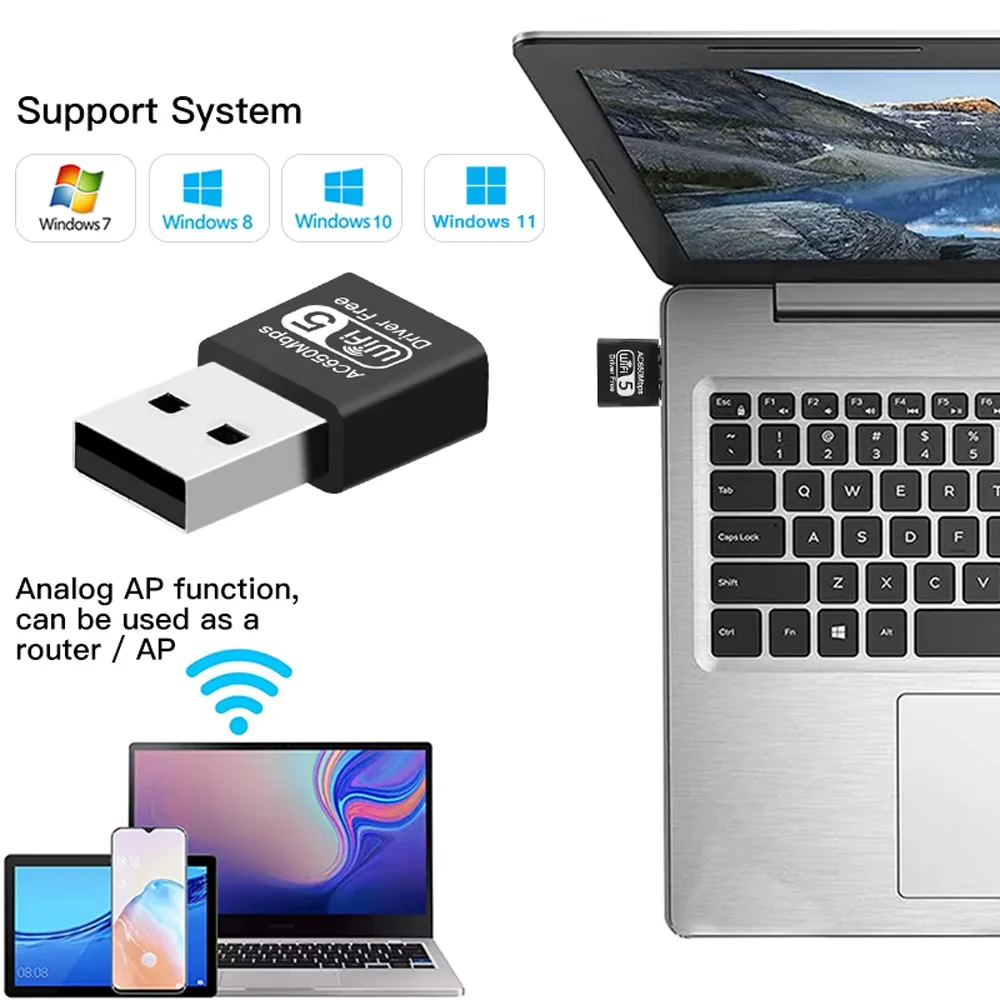 Adaptador WiFi de doble banda AC650, antena Dual de alta ganancia, adaptador USB de red inalámbrica para PC, portátil, controlador gratuito para Windows 7 10 11 - imagen 3