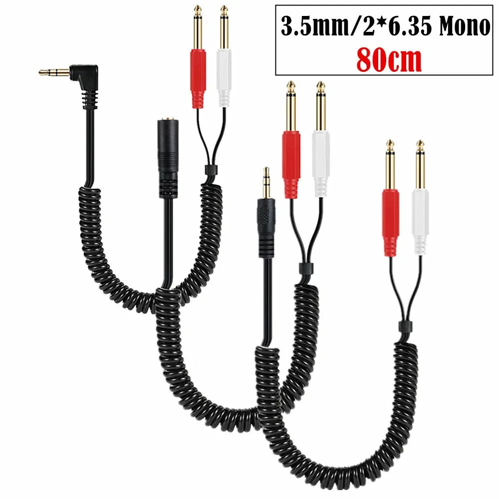 3,5mm (Mini) 1/8 "TRS estéreo a 2 duales 1/4 pulgadas 6,35mm Mono TS macho Y divisor Cable en espiral Cable estéreo a Mono de 3,5mm