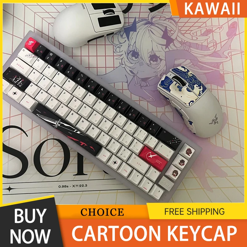 Yuki Aim Keycap raíces japonesas cereza 125key Pbt Keycap personalizado Anime individuación Keycaps para regalos de teclado mecánico