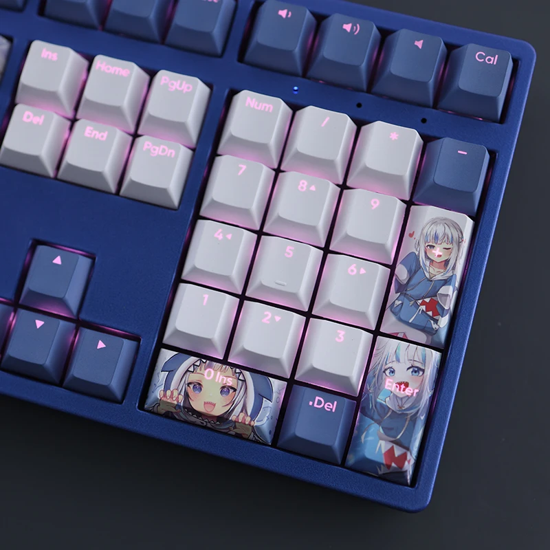 108 teclas/juego Vtuber Gawr Gura Keycap PBT tinte subcama retroiluminado Keycaps Anime Gaming Key Caps para ANSI 61 87 104 108 Cherry Profile - imagen 4