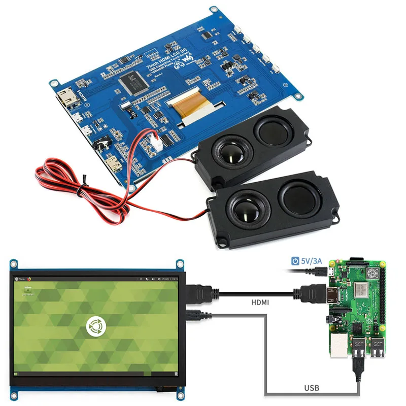 Pantalla táctil capacitiva Raspberry Pi de 7 pulgadas, 1024x600, IPS, HDMI, LCD