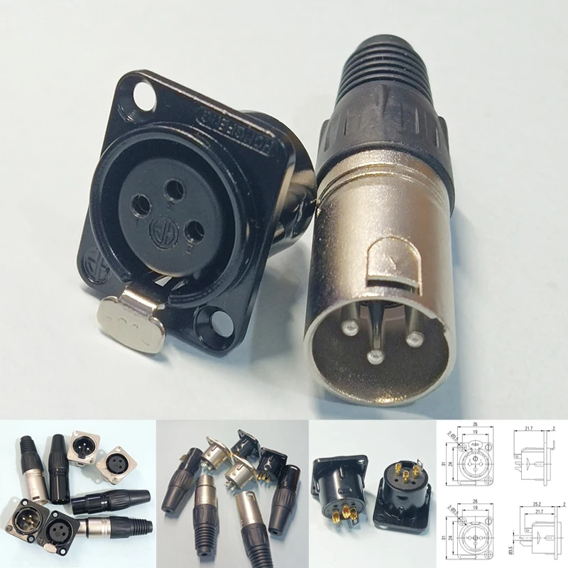 1 Uds. Conector de clavija de Cable de Audio macho hembra de 3 pines terminación de Cable micrófono negro plateado altavoz chapado en oro de cobre puro