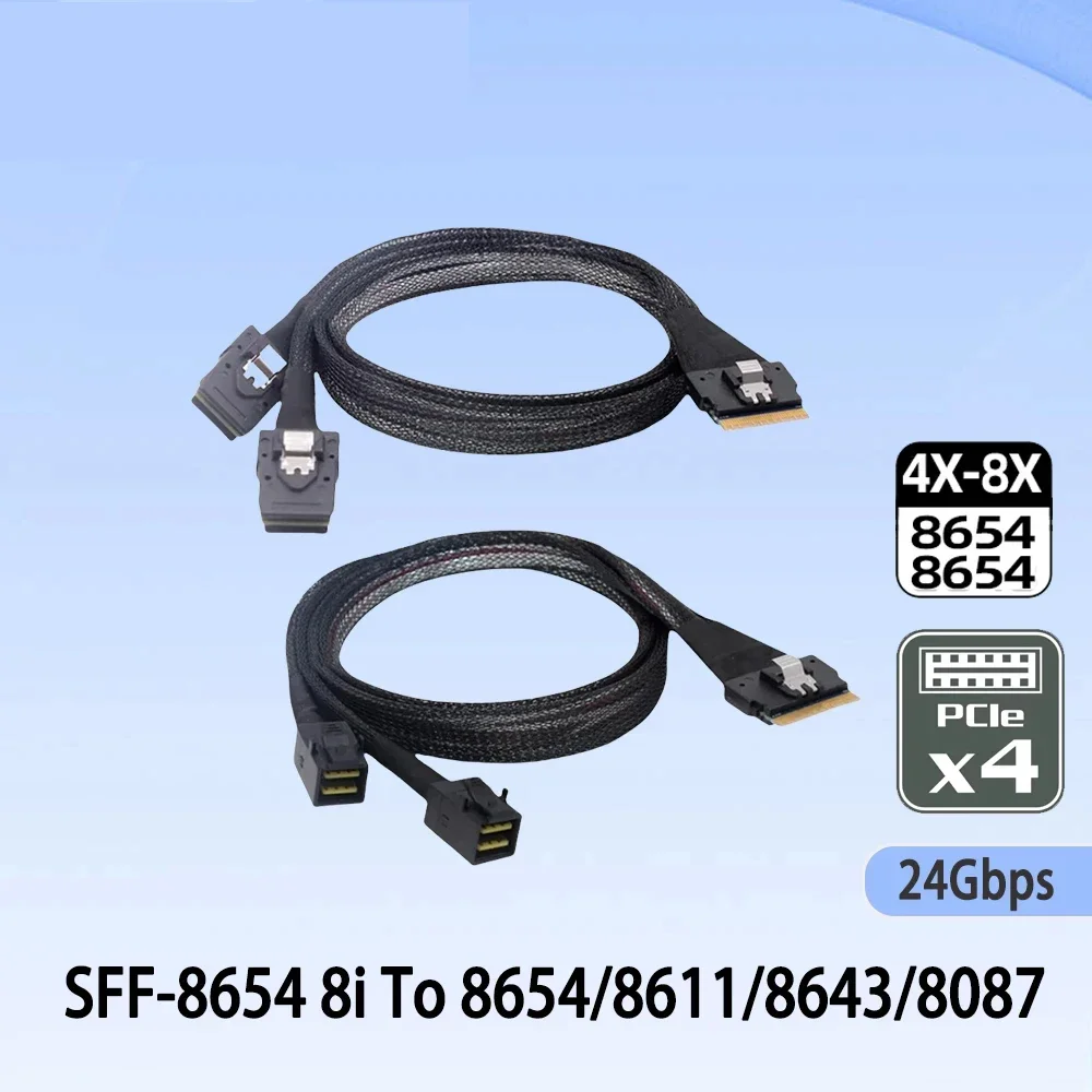 Slim SFF-8654 8i a 2 puertos 8654 8611 8643 Cable de disco duro OCULINK SAS 8087 Cable de datos de matriz 40CM 4i 8i PCI-E NVMe tarjeta adaptadora - imagen 2