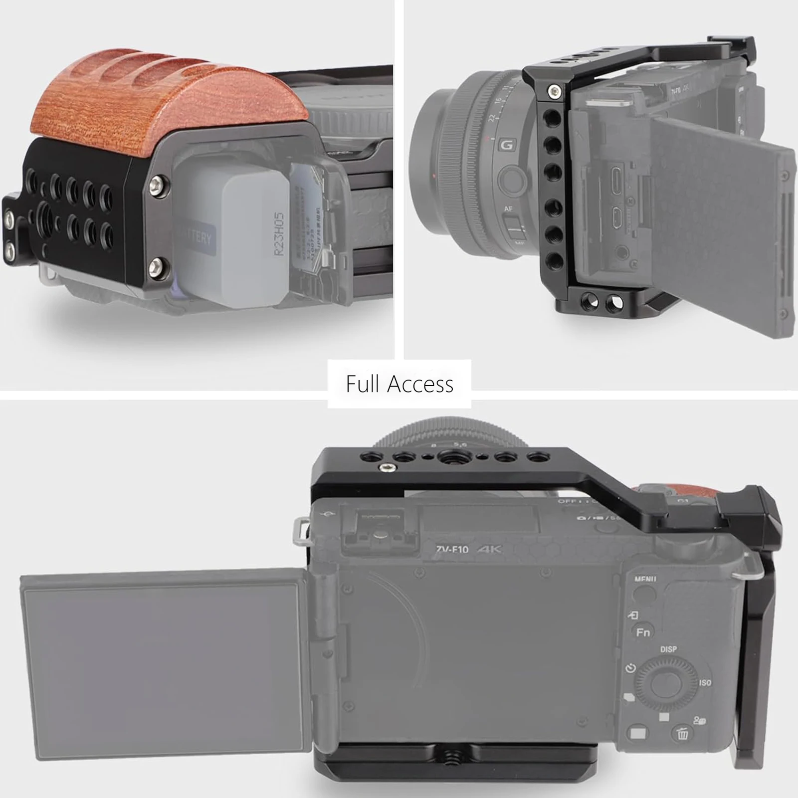 Jaula Probty ZV-E10 con mango de madera y orificios roscados integrados, zapata fría y placa de liberación rápida para cámara Sony ZV-E10 - imagen 5