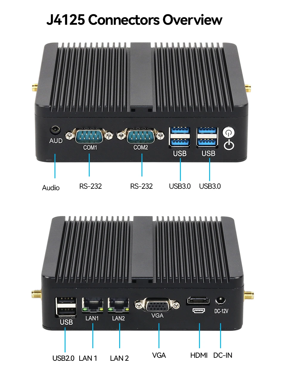 Mini PC Industrial Celeron J4125 Dual LAN HDMI WiFi Windows 10 - imagen 5