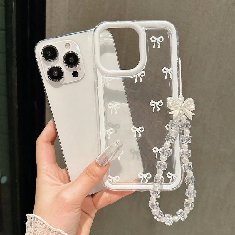 Funda de teléfono transparente con lazo encantador a la moda para iPhone 17 16 15 14 13 12 14 Pro Max 16E X XR XS Max 7 8 Plus cubierta suave transparente - imagen 3