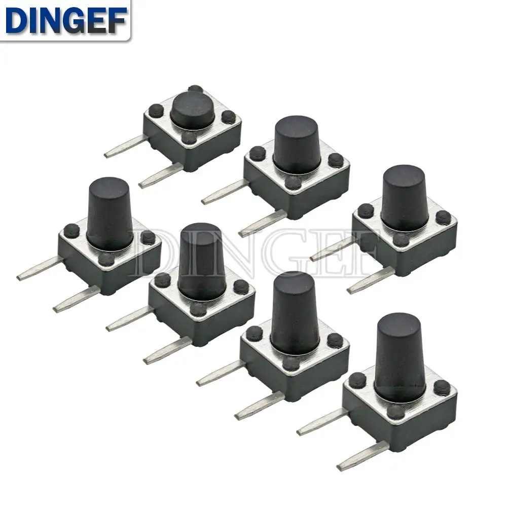50 unids/lote 6x6x4,3/5/5,5/6/7/8/9mm negro 6x6 interruptor de botón táctil lateral 2 pines 6*6 * botón de microinterruptor de inserción lateral