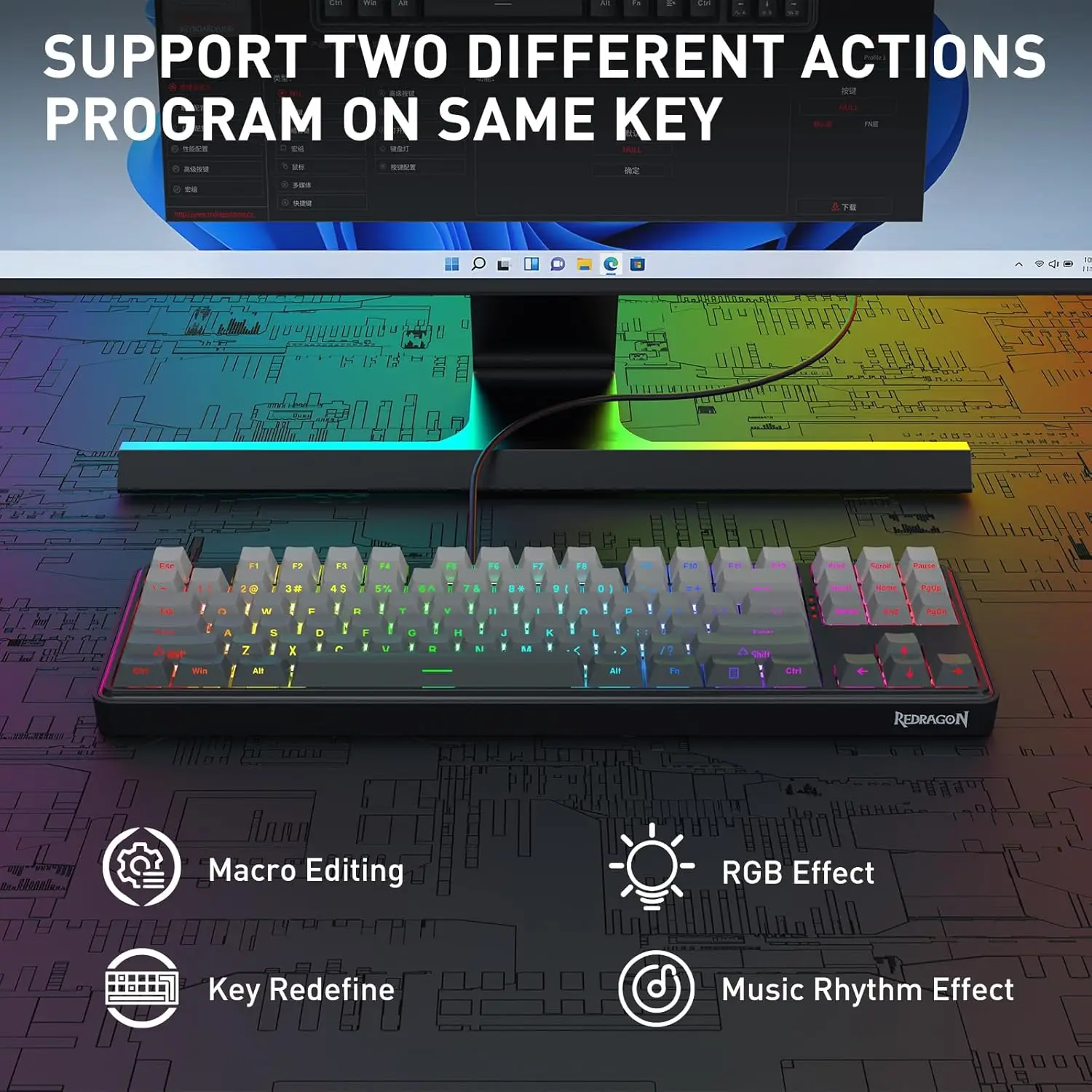Redragon K707 HE Rapid Trigger Gaming 87 Keys TKL Wired Mechanical Keyboard,Hyper-Fast Actuation Hall Effect Magnetic Switch - imagen 4