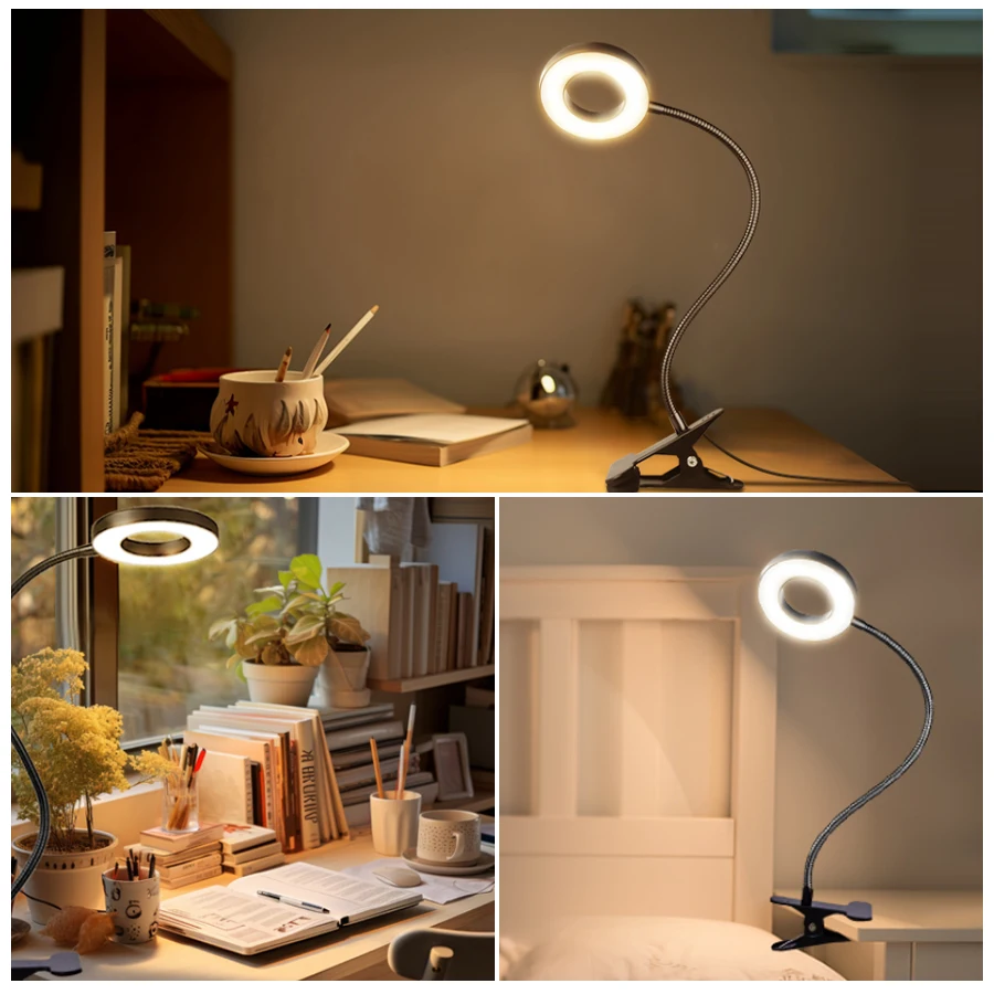 Lámpara de escritorio LED USB con Clip, luz de lectura de estudio regulable Flexible, lámpara de mesa con protección ocular de 3 temperaturas de Color - imagen 3