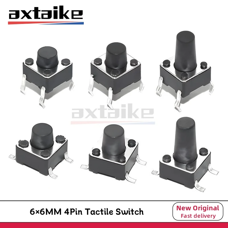 50 Uds 6*6mm interruptor táctil 4Pin SMT/DIP Micro juguete fuente de alimentación botón 6 × 6 × 4,3/5/6/7/8-13mm interruptor táctil momentáneo para PCB