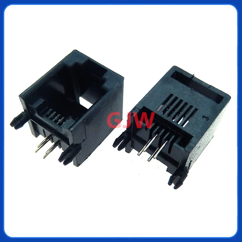 10 Uds. Enchufe de teléfono RJ11 negro 6P4C 6P4 enchufe Horizontal ángulo recto cabeza de cristal asiento hembra - imagen 2