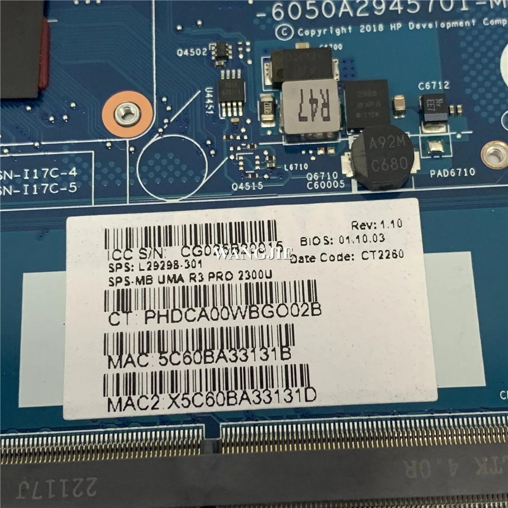 6050A2945701 para HP EliteBook 745 G5 755 G5 placa base para ordenador portátil L29298-601 R3 PRO 2300U 100% en funcionamiento - imagen 4