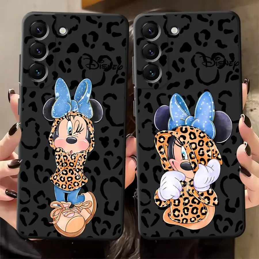 Funda de teléfono suave negra para Samsung Galaxy A04 A10 A12 A30 A15 A17 A06 A05 A20 A13 A40 A16 A70 A50 Minnie de Disney