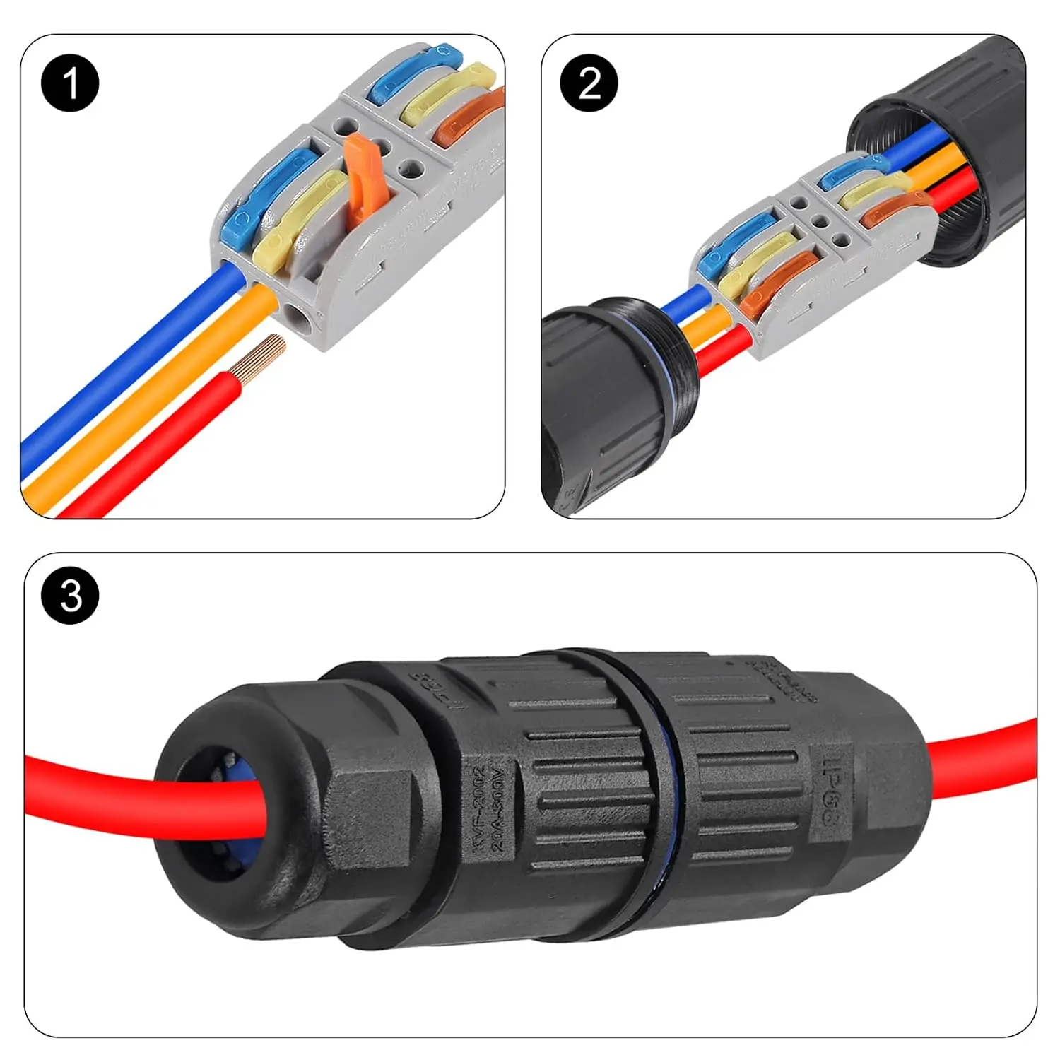 Caja de conexiones mejorada para exteriores, resistente al agua IP68, conector de cable CDF 3P de 3 polos, conectores de cable de palanca reemplazables para AWG 28-12, 6 uds. - imagen 4