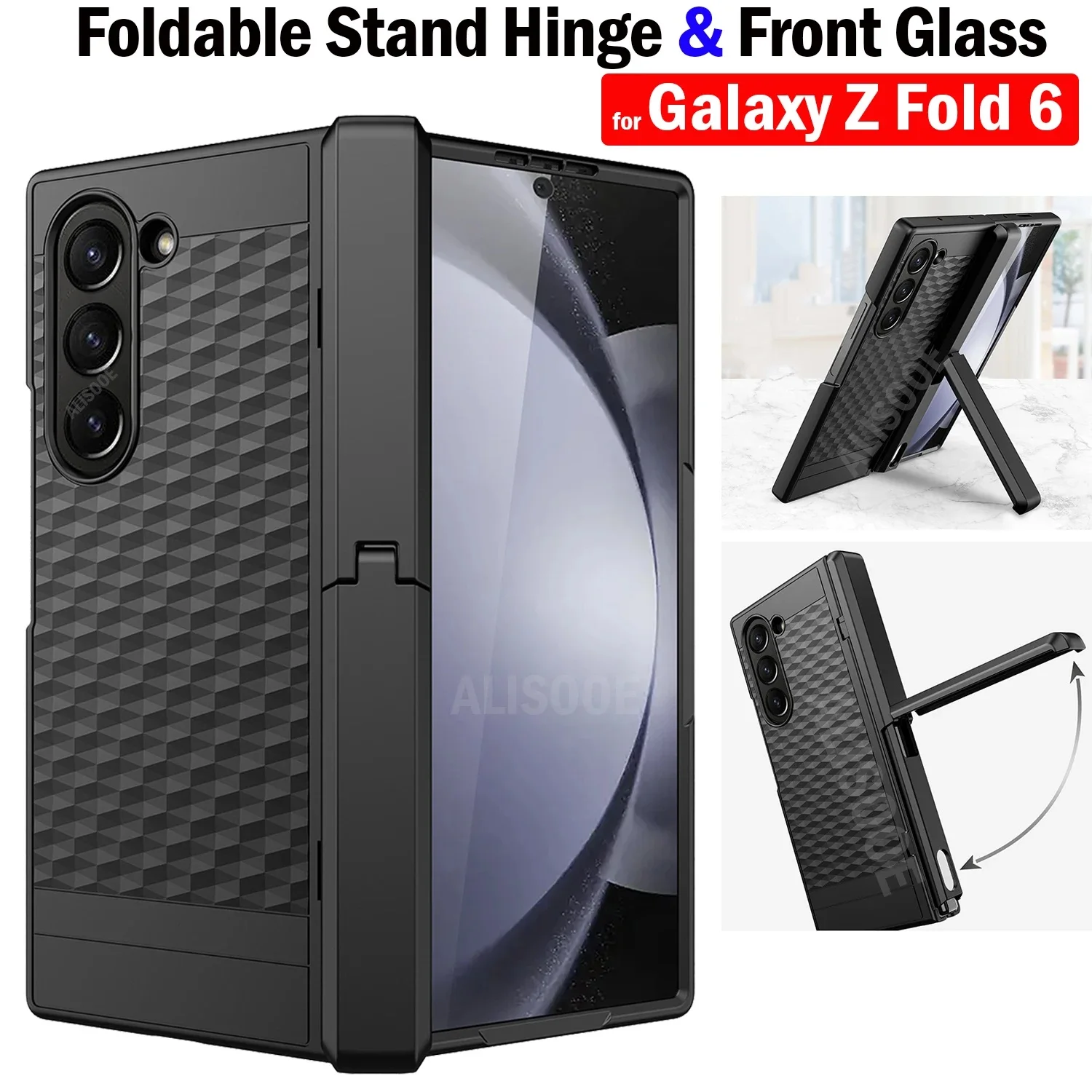 Funda plegable con 6 bisagras para Samsung Galaxy Z, carcasa con pantalla frontal, armadura de vidrio, soporte, 5G - imagen 2