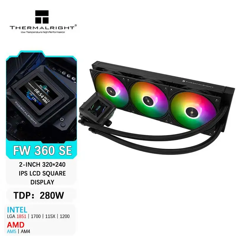 Radiador de refrigeración por agua todo en uno Thermalright FW 360 SE ARGB, pantalla LCD de 2 pulgadas/magnético desmontable/soporta LGA1851/AM5