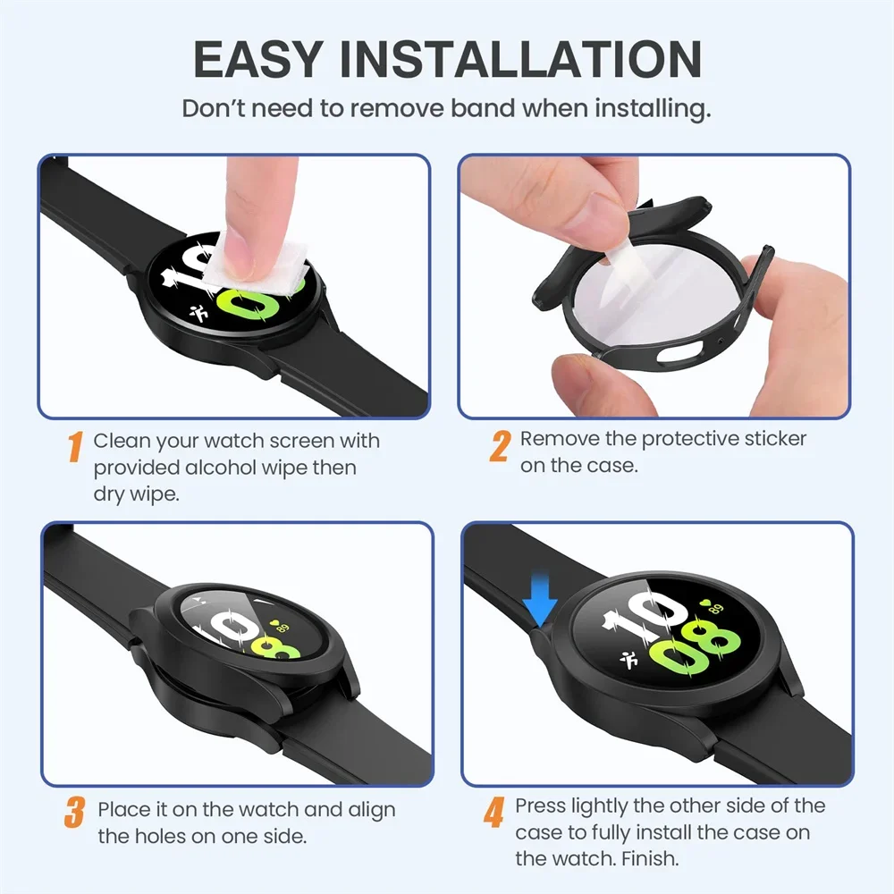 Vidrio + funda para Samsung Galaxy Watch 7/6/5/4 44mm 40mm cubierta templada protector de pantalla de parachoques de PC completo accesorios Galaxy watch FE - imagen 5