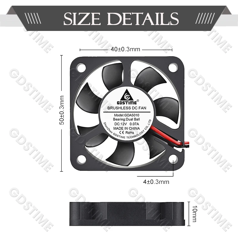 Gdstime-enfriador de caja de ordenador de 5CM, CC de 5V, 12V, 24V, ventilador de bola doble para gabinete de PC, 50x50x10mm, ventilador de refrigeración de radiador de gabinete de Motor sin escobillas - imagen 5